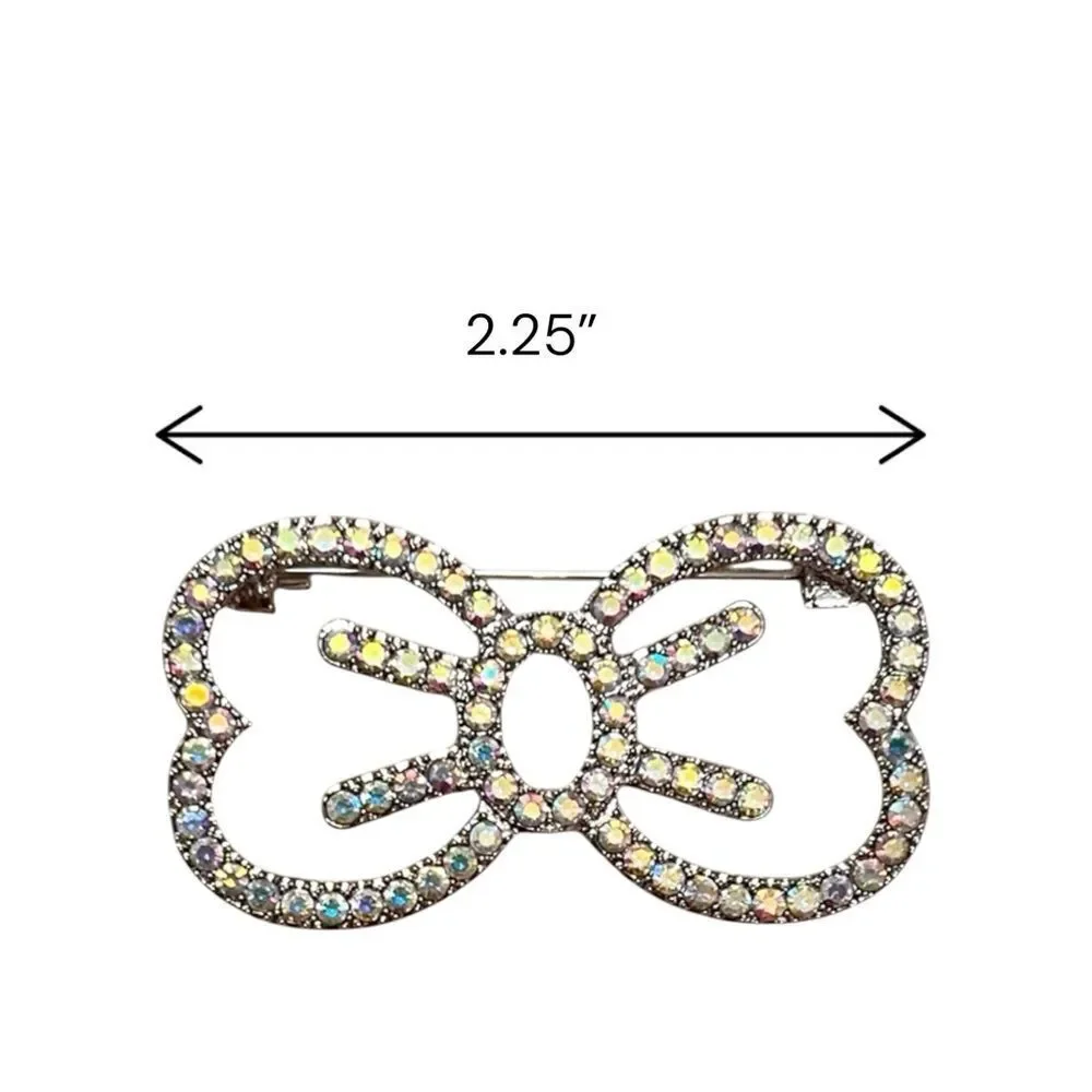 Elegant Silver Iridescent Crystals Bow Brooch